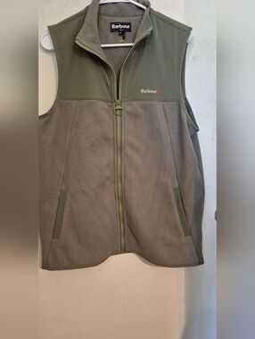Barbour Two-Tone Olive Green Fleece Zip Vest Sz.M